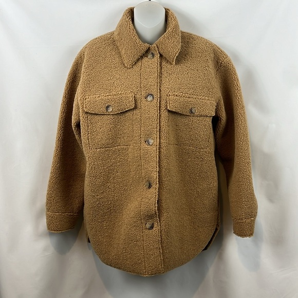 Joie Sherpa Fleece Teddy Shirt Brown Boxy Shacket Oversized Jacket Size S - NEW - Picture 2 of 9